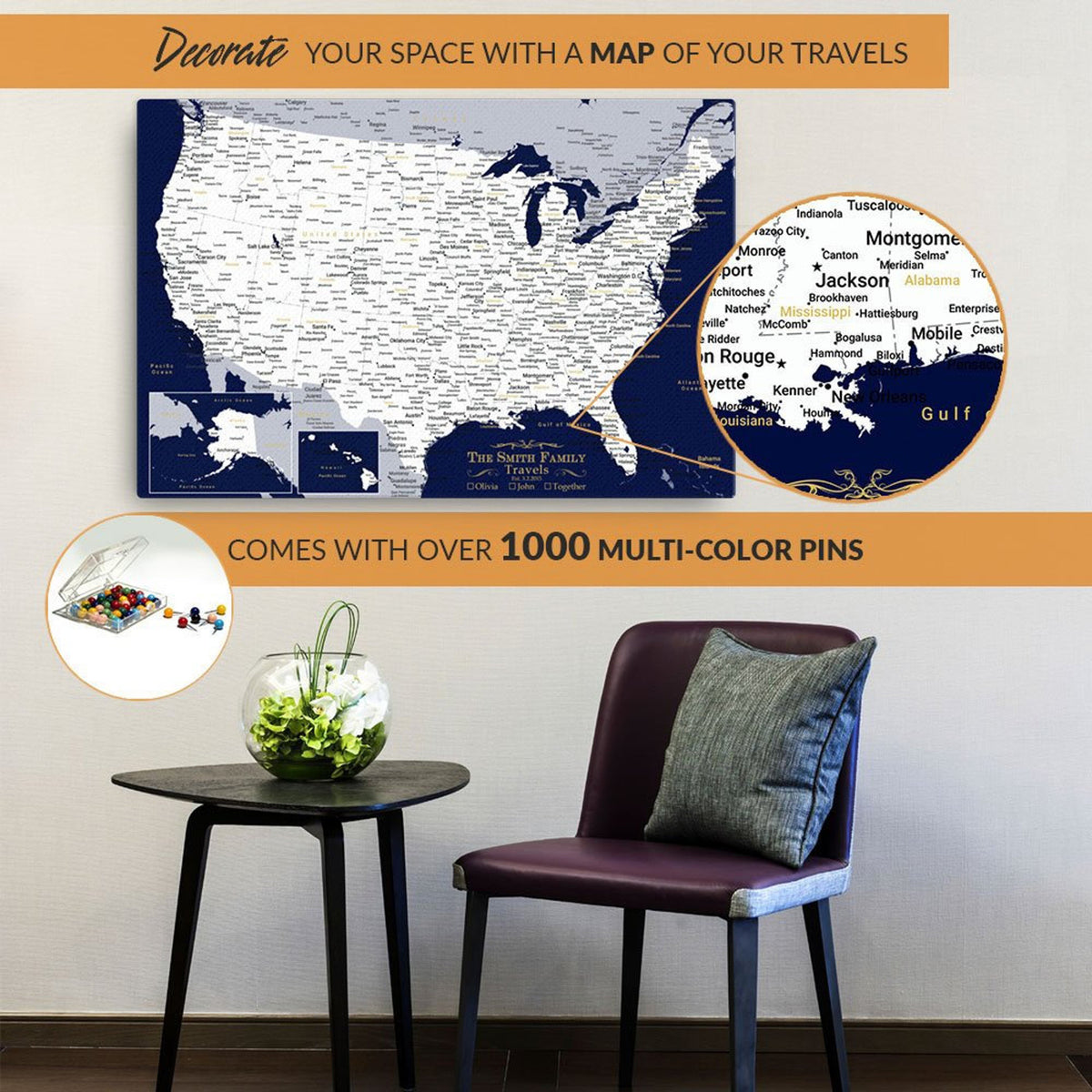 Aeticon Canvas Travel Map Wedding, Personalized Wedding Push Pin Map, Guest Map Wedding, Wedding Guest Book Alternative, Guest Map Wedding, Push Pin USA