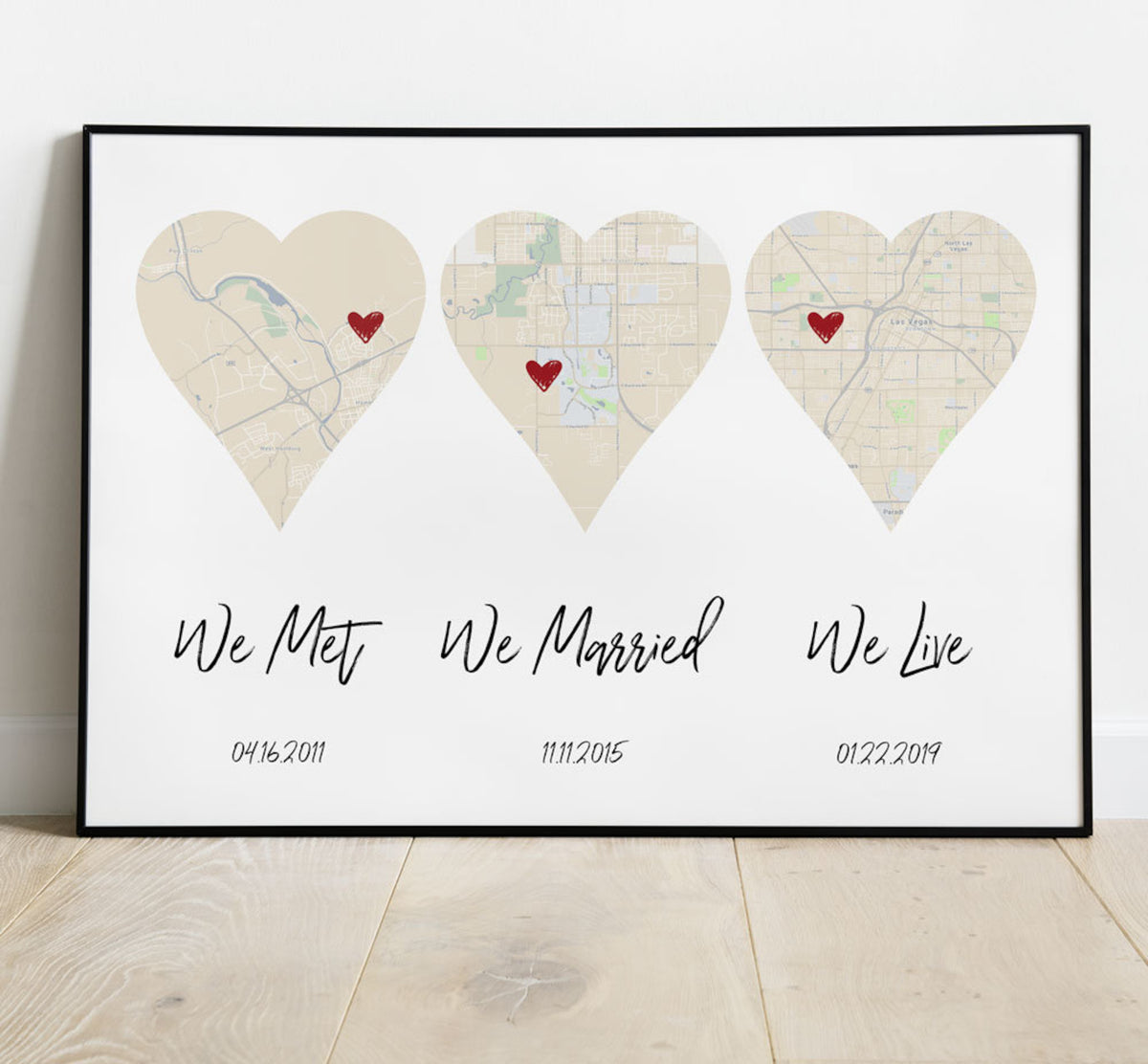 Aeticon Canvas We Met, We Married, We Live, Family Dates, What A Difference A Day Makes, Best Days of Our Lives, Triptych, Where We Met Map, Date Sign
