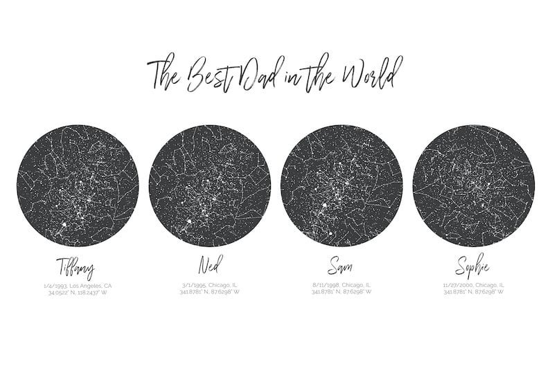 Aeticon Canvas Father's Day Gift for Dad from Kids, 4 Children Night Sky Print, Custom Dad Birthday Gift from Daughter, Unique Dad Christmas Gift from Son