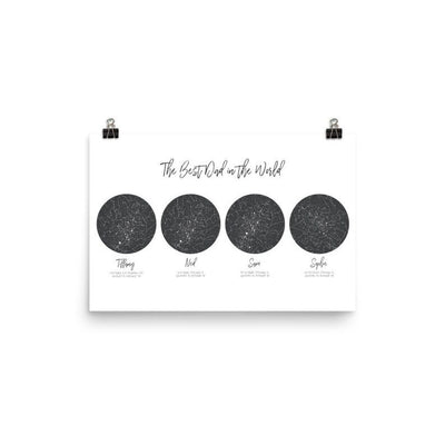 Aeticon Canvas Father's Day Gift for Dad from Kids, 4 Children Night Sky Print, Custom Dad Birthday Gift from Daughter, Unique Dad Christmas Gift from Son