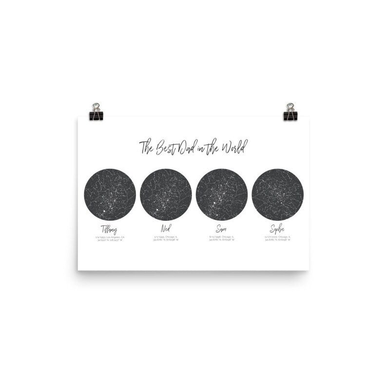 Aeticon Canvas Father's Day Gift for Dad from Kids, 4 Children Night Sky Print, Custom Dad Birthday Gift from Daughter, Unique Dad Christmas Gift from Son