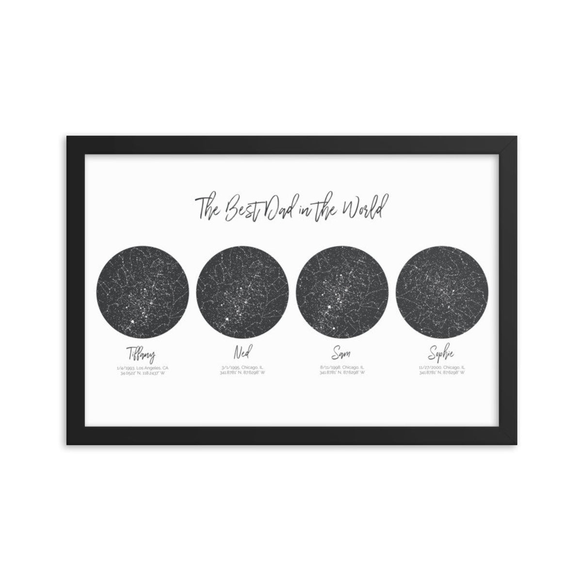Aeticon Canvas Father's Day Gift for Dad from Kids, 4 Children Night Sky Print, Custom Dad Birthday Gift from Daughter, Unique Dad Christmas Gift from Son