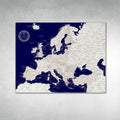 Aeticon Canvas European Map Navy Blue, Custom Europe Travel Map, Personalized Map of Eastern Europe, Europe Map With Cities, Labeled Map of Europe, Pins