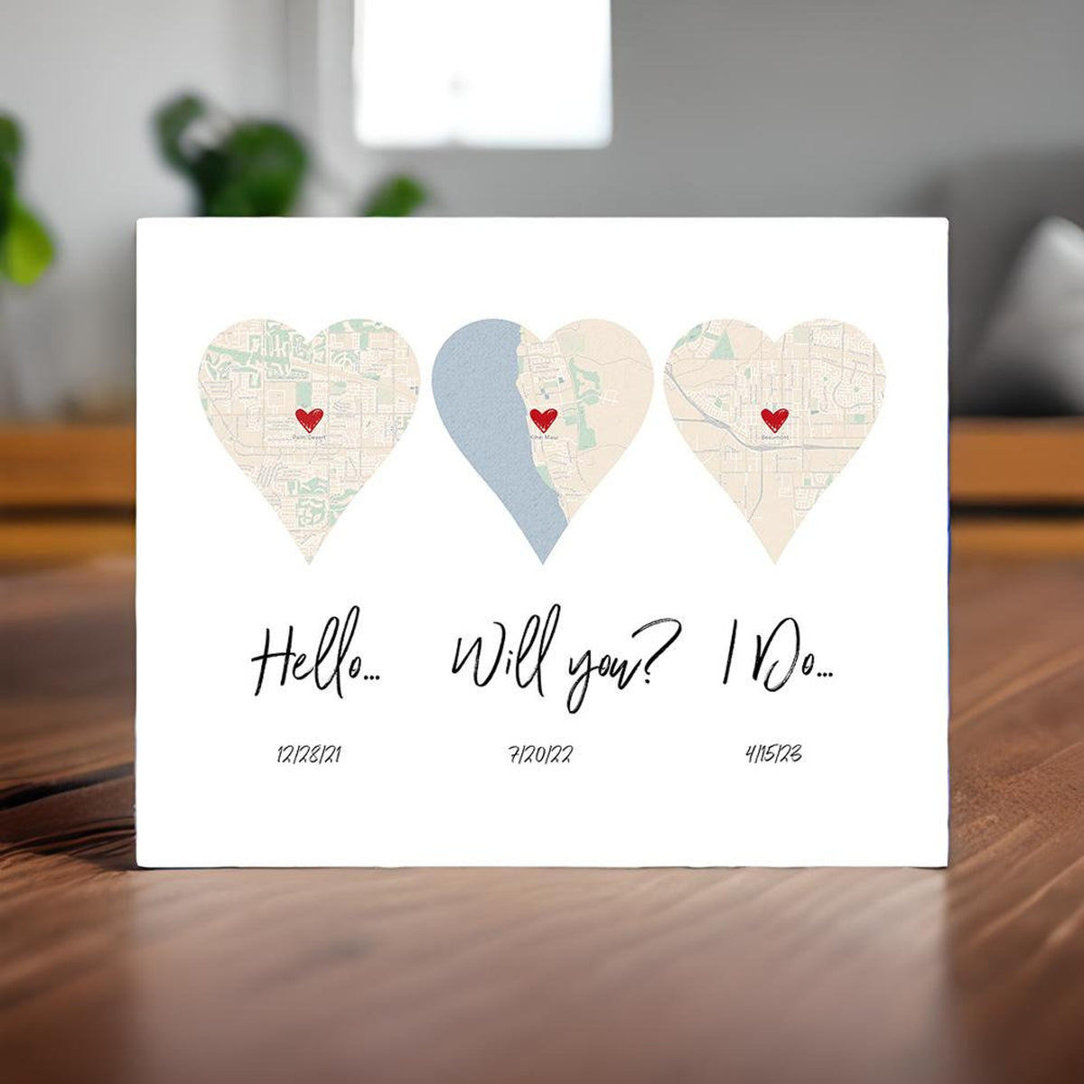 Aeticon Canvas Three Heart Map, Relationship Dates, Important Dates, Wedding Art, Wedding Gift, For Bride, For Groom, For Couple, City Map