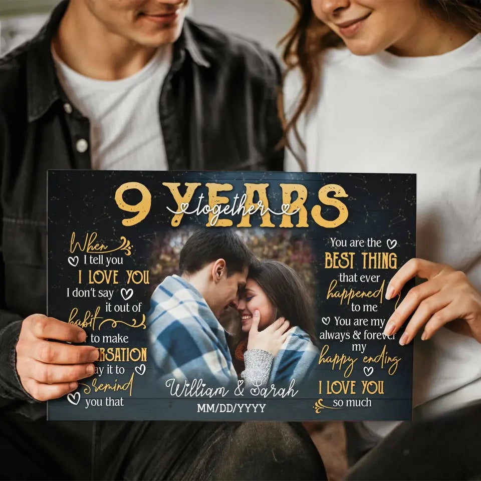 Personalized Photo Canvas Prints, Gifts For Couples, 9th Anniversary Gift For Husband And Wife, 9 Years When I Tell You I Love You Dem Canvas
