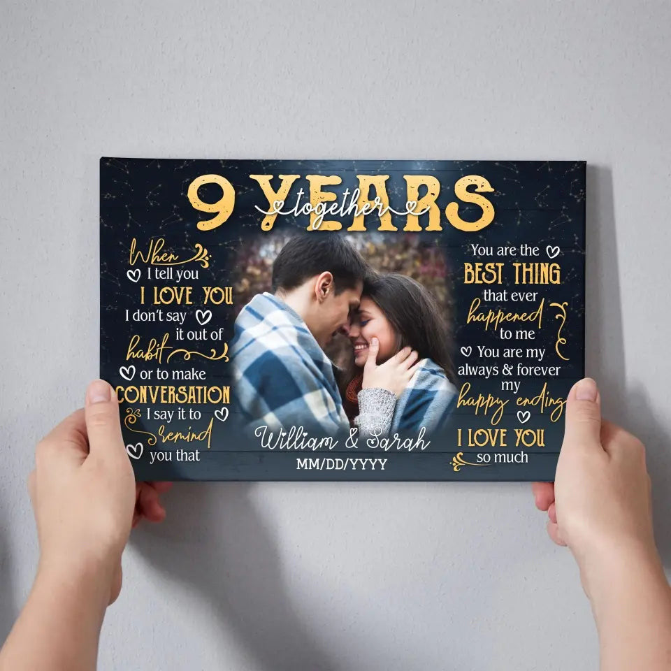 Personalized Photo Canvas Prints, Gifts For Couples, 9th Anniversary Gift For Husband And Wife, 9 Years When I Tell You I Love You Dem Canvas
