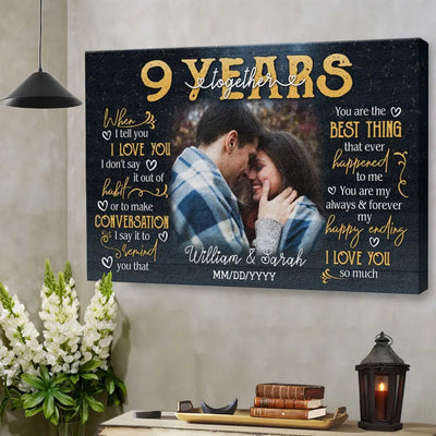 Personalized Photo Canvas Prints, Gifts For Couples, 9th Anniversary Gift For Husband And Wife, 9 Years When I Tell You I Love You Dem Canvas