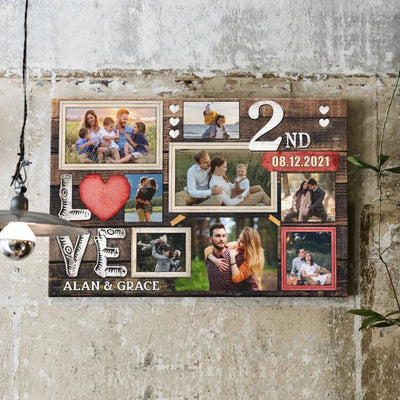 Personalized Canvas Prints, Custom Photo, Gifts For Couples, 2nd Anniversary Gifts For Husband And Wife, Love 2nd Anniversary Canvas
