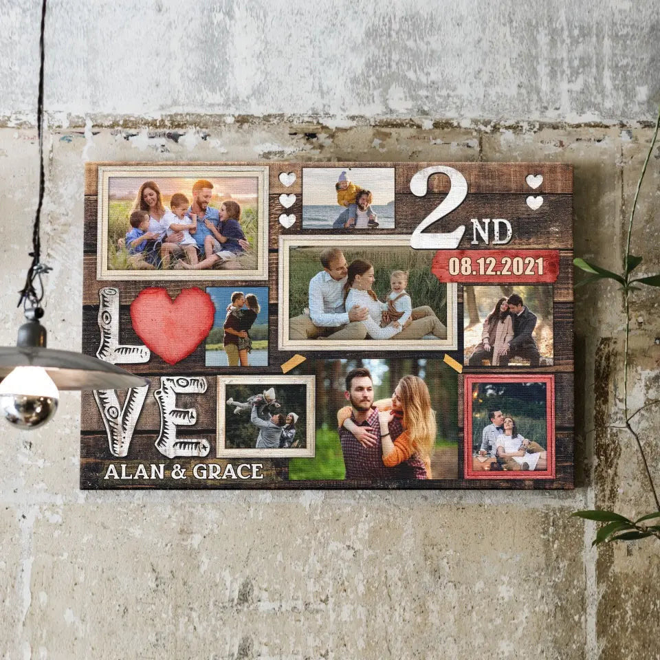Personalized Canvas Prints, Custom Photo, Gifts For Couples, 2nd Anniversary Gifts For Husband And Wife, Love 2nd Anniversary Canvas