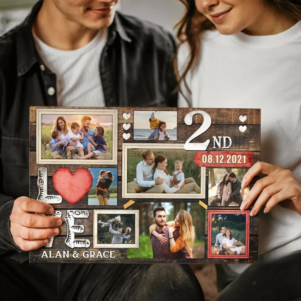 Personalized Canvas Prints, Custom Photo, Gifts For Couples, 2nd Anniversary Gifts For Husband And Wife, Love 2nd Anniversary Canvas