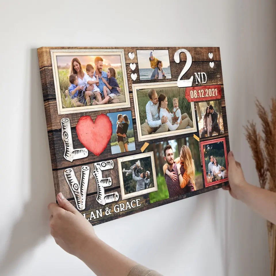 Personalized Canvas Prints, Custom Photo, Gifts For Couples, 2nd Anniversary Gifts For Husband And Wife, Love 2nd Anniversary Canvas