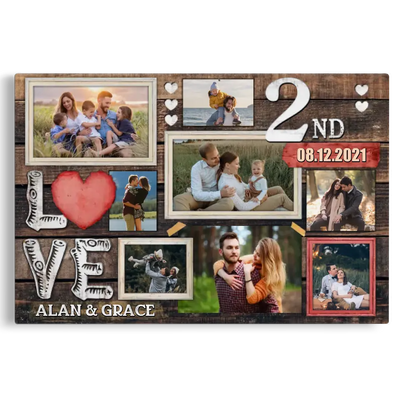 Personalized Canvas Prints, Custom Photo, Gifts For Couples, 2nd Anniversary Gifts For Husband And Wife, Love 2nd Anniversary Canvas