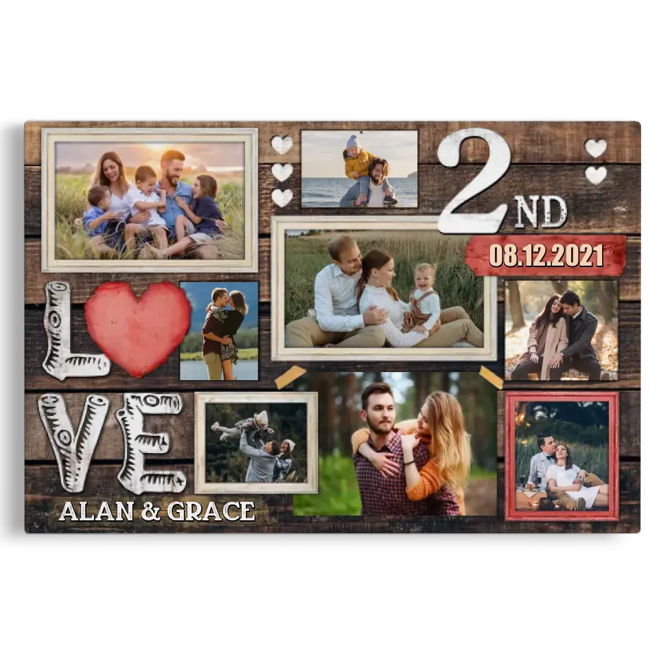 Personalized Canvas Prints, Custom Photo, Gifts For Couples, 2nd Anniversary Gifts For Husband And Wife, Love 2nd Anniversary Canvas