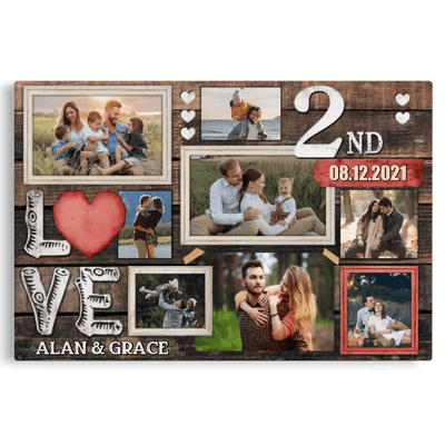Personalized Canvas Prints, Custom Photo, Gifts For Couples, 2nd Anniversary Gifts For Husband And Wife, Love 2nd Anniversary Canvas