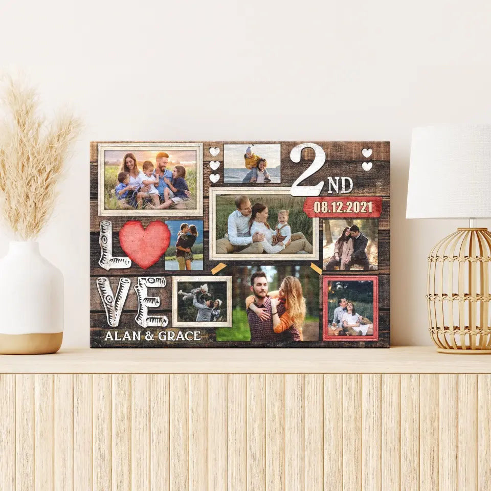 Personalized Canvas Prints, Custom Photo, Gifts For Couples, 2nd Anniversary Gifts For Husband And Wife, Love 2nd Anniversary Canvas