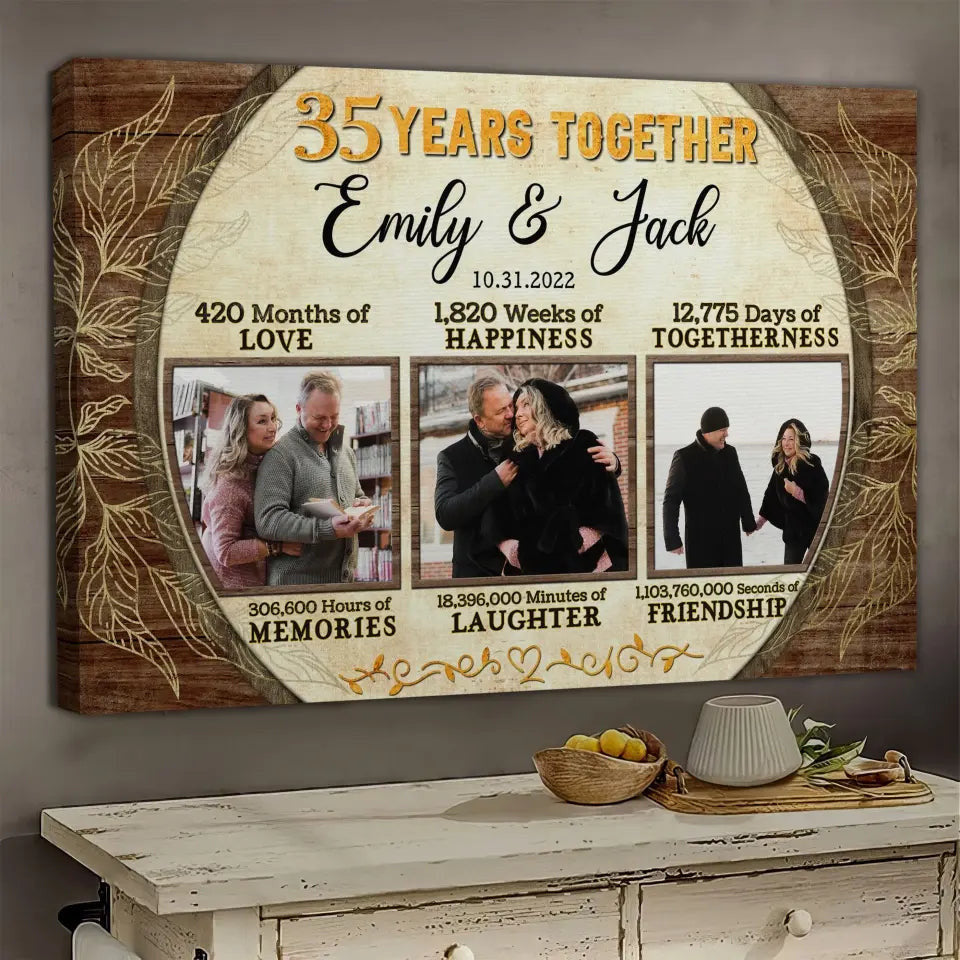 Personalized Canvas Prints, Custom Photo, Gifts For Couples, 35th Anniversary Gifts For Husband and Wife, 35 Years Together Canvas