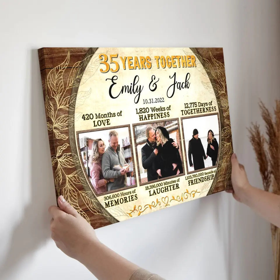 Personalized Canvas Prints, Custom Photo, Gifts For Couples, 35th Anniversary Gifts For Husband and Wife, 35 Years Together Canvas