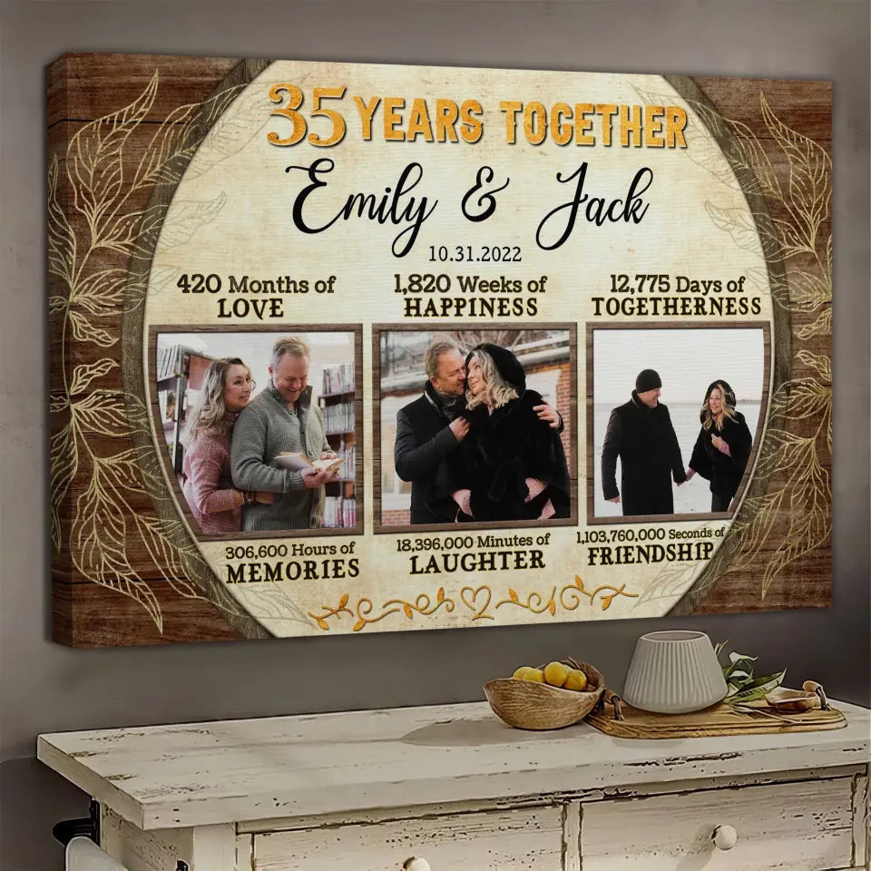 Personalized Canvas Prints, Custom Photo, Gifts For Couples, 35th Anniversary Gifts For Husband and Wife, 35 Years Together Canvas