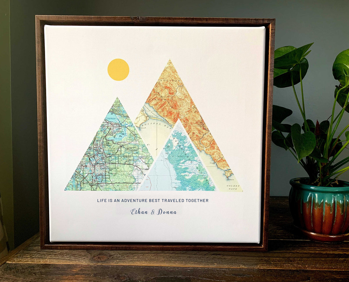 Aeticon Canvas Engagement Gift for Him, Custom Map Gift, Custom City Map, Custom Map Print, Mountain Map Gift, Many Sizes, Framed Options