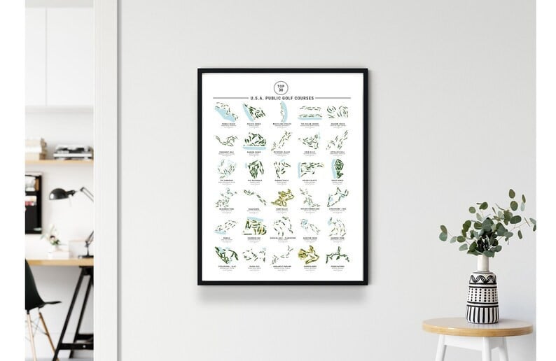 Aeticon Canvas Golf Gifts for Men, Dad Gift, Fathers Day Gift, Fathers Day gift from Daughter, Top 30 US Public Golf Courses, Wall Art Golf Gifts for Women