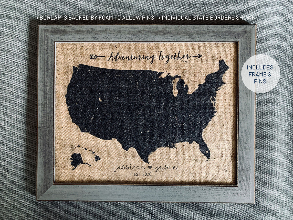 Aeticon Canvas Romantic Gifts For Him, Anniversary Gifts for Men, Cotton Anniversary Gift, Custom Map Gift, Push Pin, 40th Birthday Gift for Man, Framed