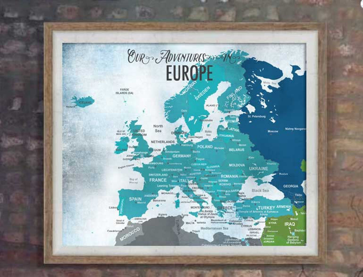 Aeticon Canvas Europe Map, Europe Decor, Push Pin Map, Travel gift for Him, Personalized map, Map Gift for Grad, Father's Day gift, Travel gifts, Framed