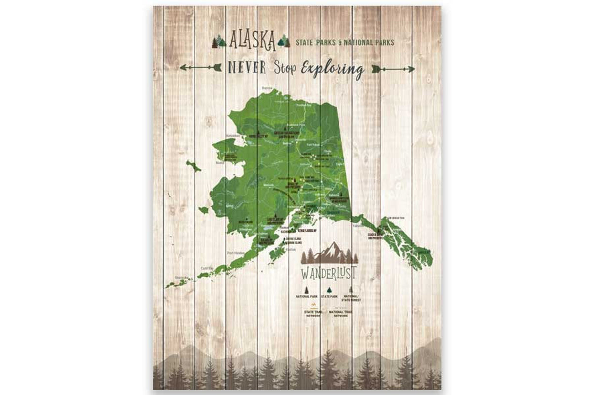 Aeticon Canvas Alaska Art, Alaska Map Gift, State parks Map, Alaska Cruise decor, State of AK, Wanderlust gifts, Push Pin decor, Michigan Map, Wedding, map