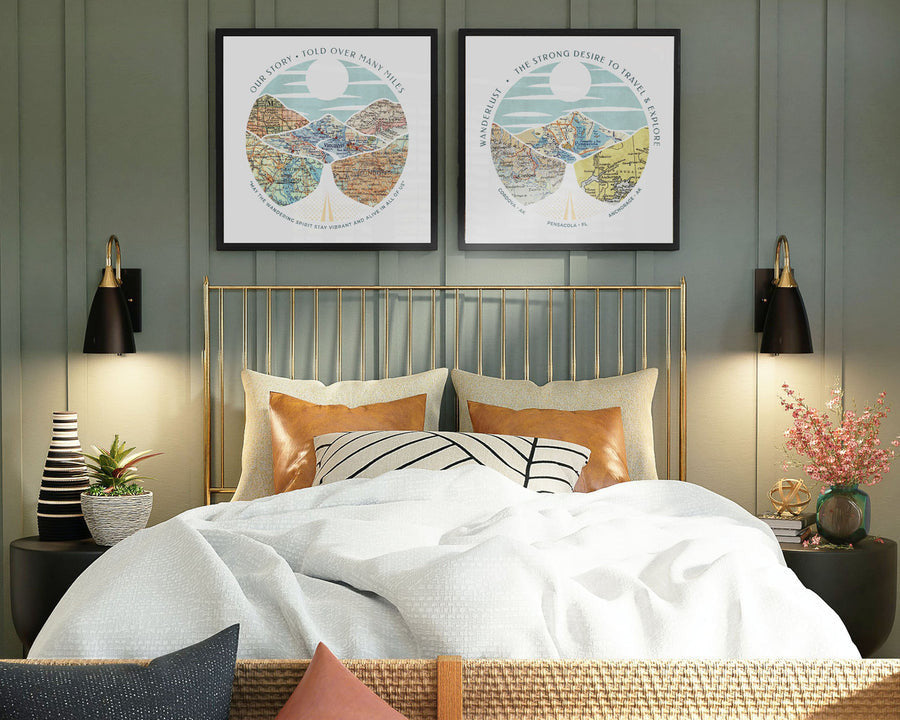 Gift For Couples, Anniversary Gift For Her/ Him, Wanderlust Poster Canvas Wall Art