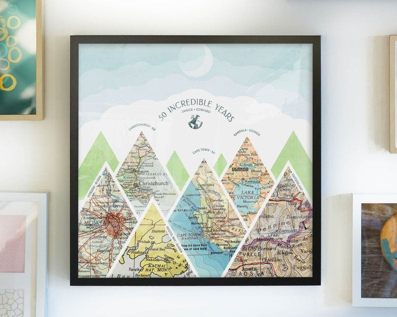 Personalized Milestones Map, Valentine's Day Anniversary Gift For Her/ Him, Mountain Travel Map Poster Canvas Wall Art Gift