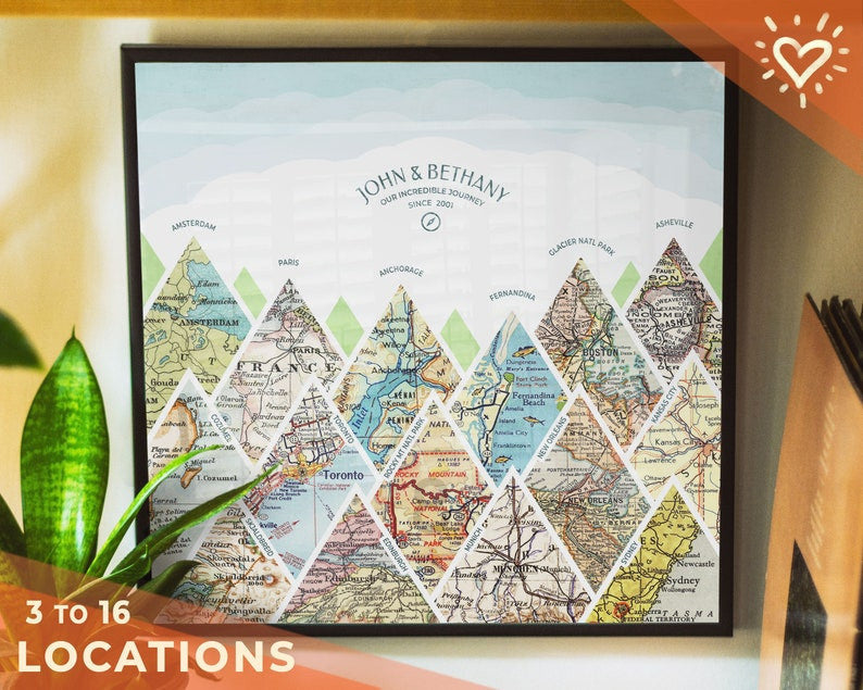 Personalized Milestones Map, Valentine's Day Anniversary Gift For Her/ Him, Mountain Travel Map Poster Canvas Wall Art Gift