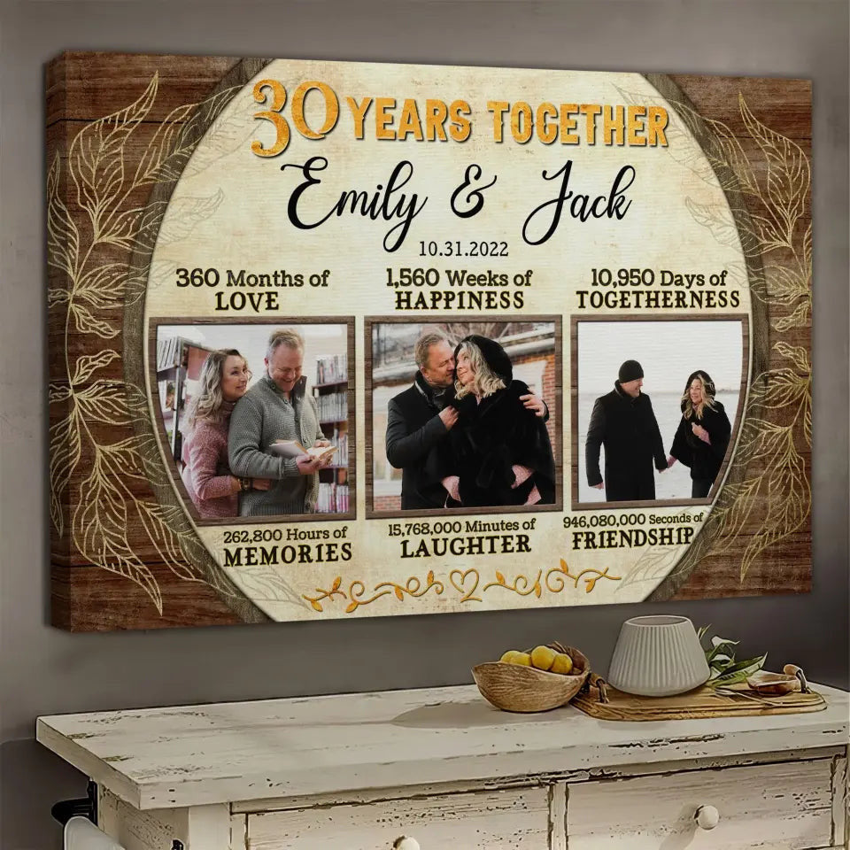 Personalized Canvas Prints, Custom Photo, Gifts For Couples, 30th Anniversary Gifts For Husband and Wife, 30 Years Together Canvas