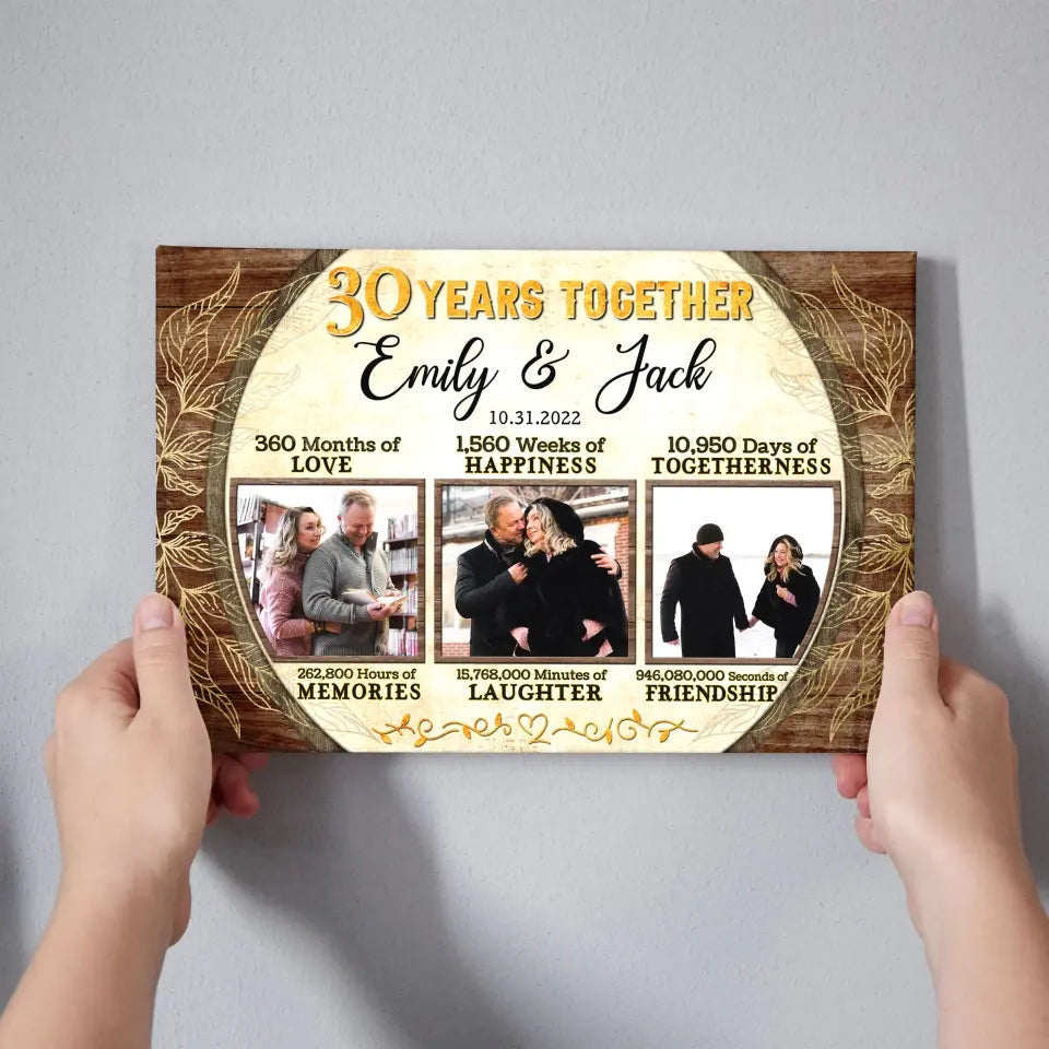 Personalized Canvas Prints, Custom Photo, Gifts For Couples, 30th Anniversary Gifts For Husband and Wife, 30 Years Together Canvas