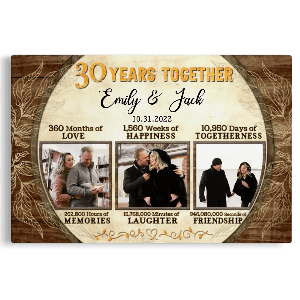 Personalized Canvas Prints, Custom Photo, Gifts For Couples, 30th Anniversary Gifts For Husband and Wife, 30 Years Together Canvas