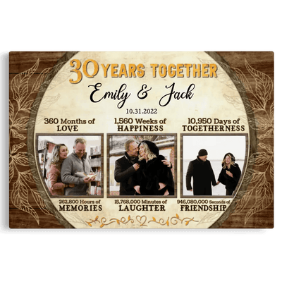 Personalized Canvas Prints, Custom Photo, Gifts For Couples, 30th Anniversary Gifts For Husband and Wife, 30 Years Together Canvas