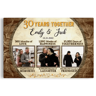 Personalized Canvas Prints, Custom Photo, Gifts For Couples, 30th Anniversary Gifts For Husband and Wife, 30 Years Together Canvas