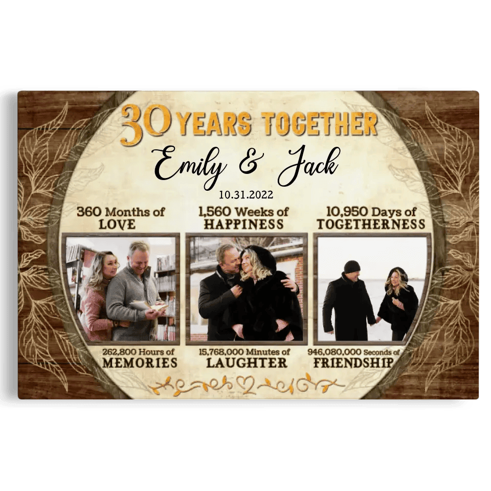Personalized Canvas Prints, Custom Photo, Gifts For Couples, 30th Anniversary Gifts For Husband and Wife, 30 Years Together Canvas