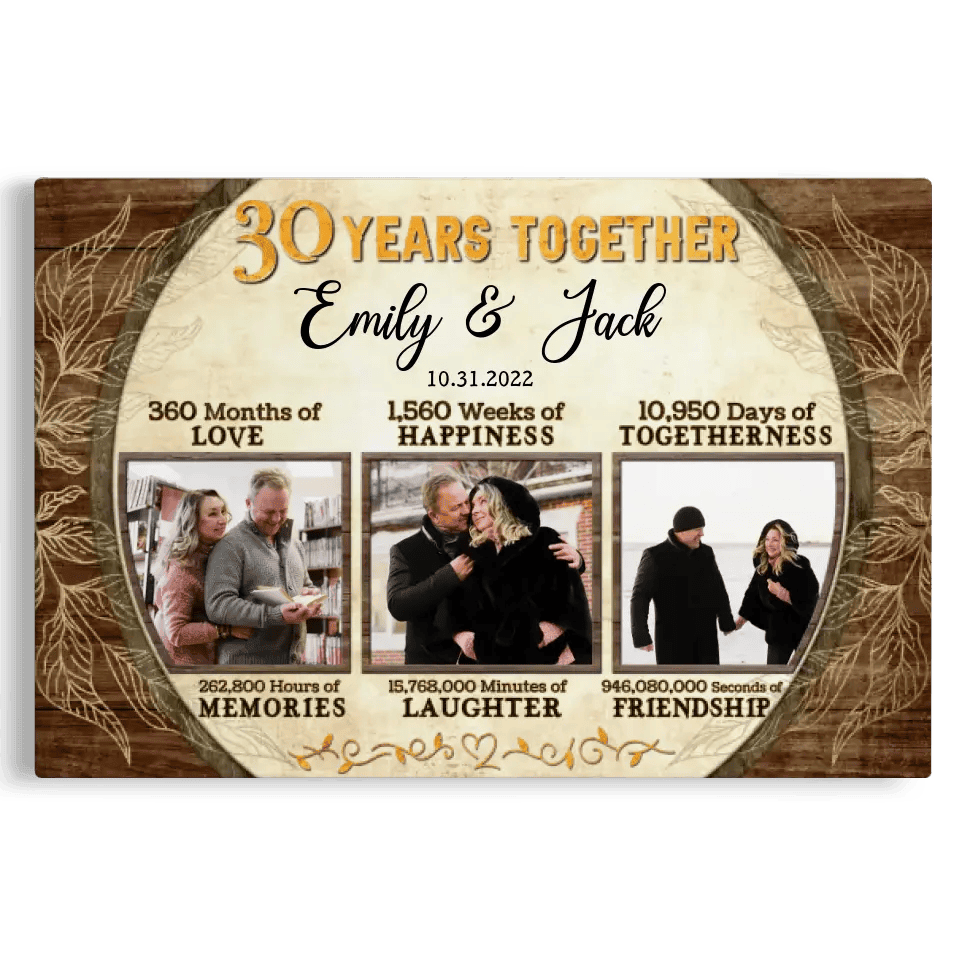 Personalized Canvas Prints, Custom Photo, Gifts For Couples, 30th Anniversary Gifts For Husband and Wife, 30 Years Together Canvas