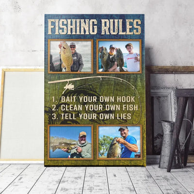 Personalized Canvas Prints, Custom Photo, Best Fishing Gifts, Gifts For Husband, For Dad, For Boyfriend, Fishing Rules Canvas