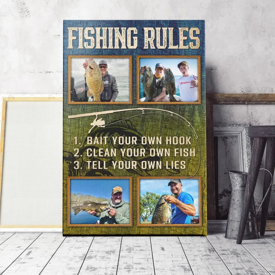 Personalized Canvas Prints, Custom Photo, Best Fishing Gifts, Gifts For Husband, For Dad, For Boyfriend, Fishing Rules Canvas