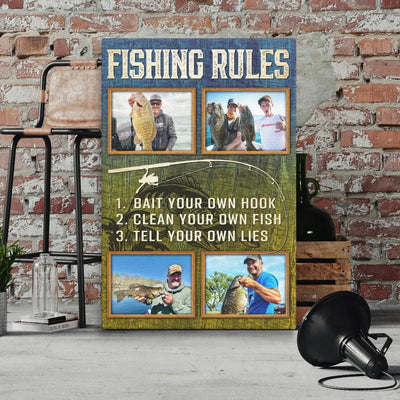 Personalized Canvas Prints, Custom Photo, Best Fishing Gifts, Gifts For Husband, For Dad, For Boyfriend, Fishing Rules Canvas