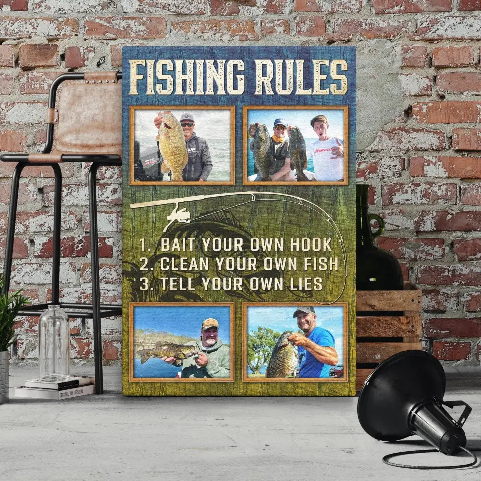 Personalized Canvas Prints, Custom Photo, Best Fishing Gifts, Gifts For Husband, For Dad, For Boyfriend, Fishing Rules Canvas
