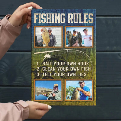 Personalized Canvas Prints, Custom Photo, Best Fishing Gifts, Gifts For Husband, For Dad, For Boyfriend, Fishing Rules Canvas