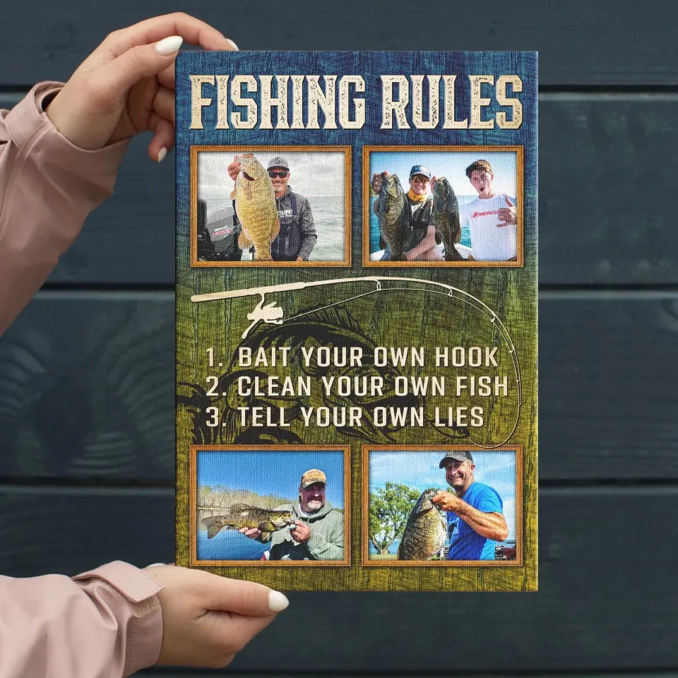 Personalized Canvas Prints, Custom Photo, Best Fishing Gifts, Gifts For Husband, For Dad, For Boyfriend, Fishing Rules Canvas