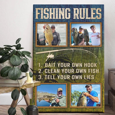 Personalized Canvas Prints, Custom Photo, Best Fishing Gifts, Gifts For Husband, For Dad, For Boyfriend, Fishing Rules Canvas
