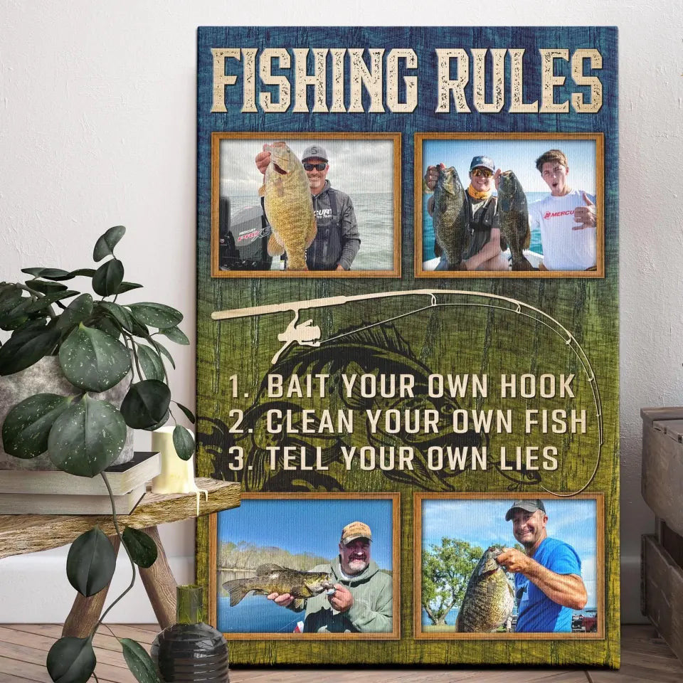 Personalized Canvas Prints, Custom Photo, Best Fishing Gifts, Gifts For Husband, For Dad, For Boyfriend, Fishing Rules Canvas