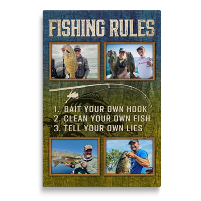 Personalized Canvas Prints, Custom Photo, Best Fishing Gifts, Gifts For Husband, For Dad, For Boyfriend, Fishing Rules Canvas