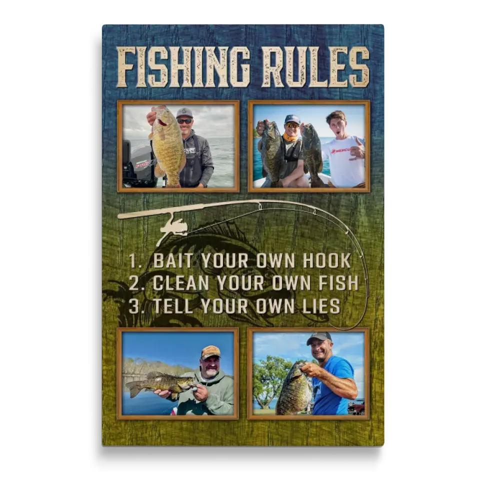 Personalized Canvas Prints, Custom Photo, Best Fishing Gifts, Gifts For Husband, For Dad, For Boyfriend, Fishing Rules Canvas