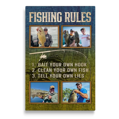 Personalized Canvas Prints, Custom Photo, Best Fishing Gifts, Gifts For Husband, For Dad, For Boyfriend, Fishing Rules Canvas