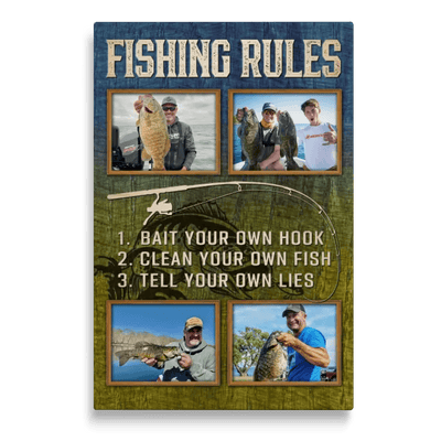 Personalized Canvas Prints, Custom Photo, Best Fishing Gifts, Gifts For Husband, For Dad, For Boyfriend, Fishing Rules Canvas
