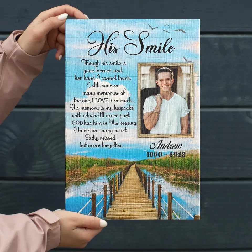 Personalized Canvas Prints, Custom Photo, Memorial Gift, Memorial Poem For Sympathy, Dad Husband On Memorial Day, His Smile Canvas